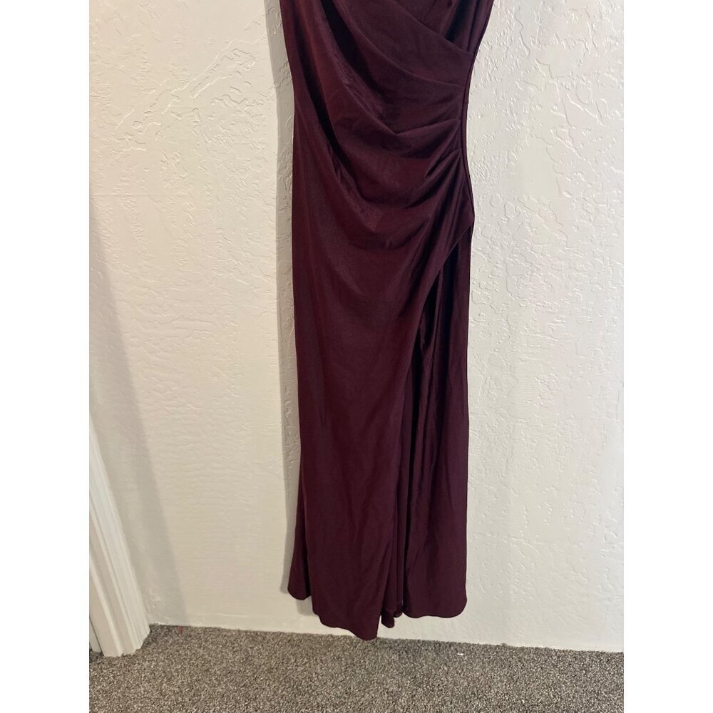 Y La Scala 90’s Burgundy Moody V Neck Spaghetti Strap Ruched Long Evening Gown - Picture 6 of 16